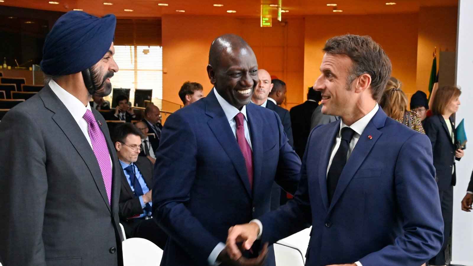 President William Ruto, his France counterpart  Emmanuel Macron, and President of the World Bank Group Ajay Banga.